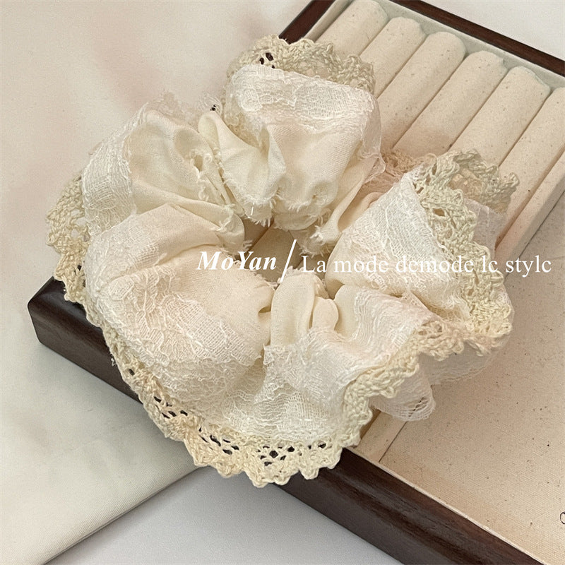 Wholesale Small Fragrant Cream, White Lace Edge, Large Intestine Hair Ring